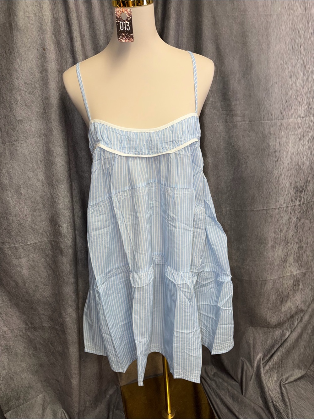 Light Blue Striped Mini Dress with Spaghetti Straps